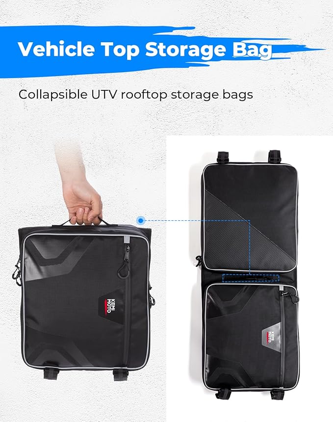 KEMIMOTO UTV Large Storage Roof Bag Compatible with Pioneer 1000 3P 6P/Polaris RZR XP 4 1000/Uforce 1000,1680D Oxford Fabric with Several Pockets Water-Resistant Overhead Storage Bags (2 Pack)