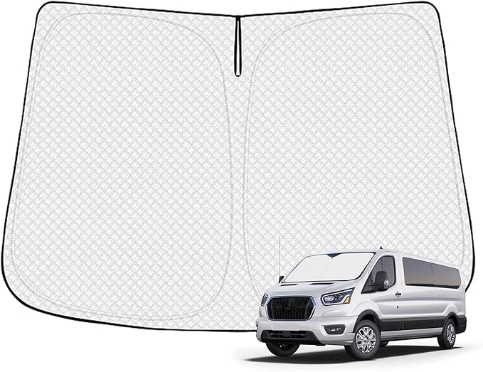 Canvcle Windshield Sun Shade for 2024-2025 2026 Ford Transit 350 Accessories Thicken 6-Layer Front Window Sunshade Cover Sun Visor Protector Foldable Block UV Rays Keep Vehicle Cool