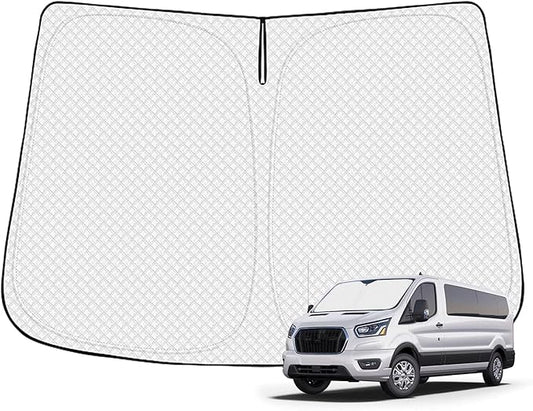 Canvcle Windshield Sun Shade for 2024-2025 2026 Ford Transit 350 Accessories Thicken 6-Layer Front Window Sunshade Cover Sun Visor Protector Foldable Block UV Rays Keep Vehicle Cool