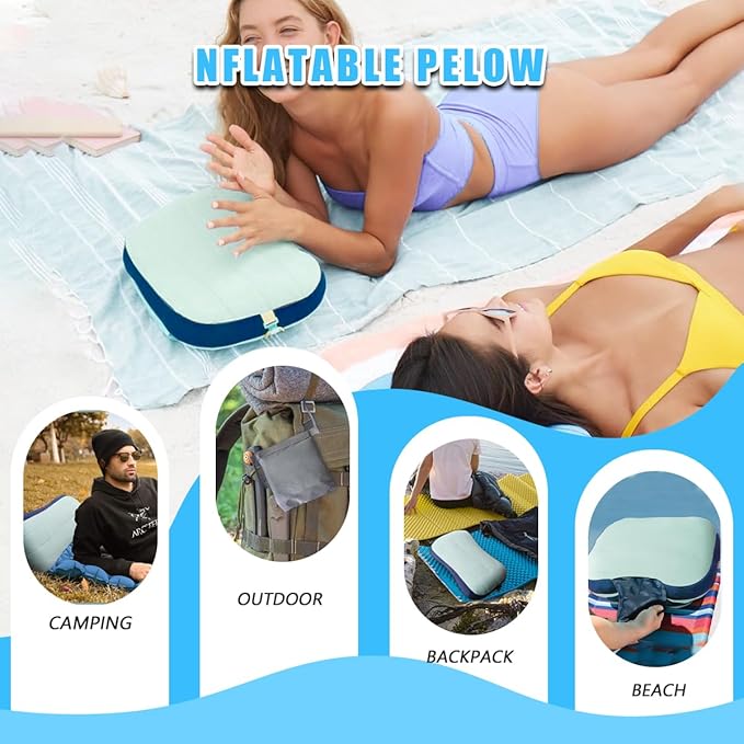Couleurs Beach Pillow, Inflatable Camping Pillow, Pool Pillow, Removable Pillowcase, Ultralight Neck and Waist Support, Suitable for Camping, Hiking, Backpacking (with Ice Pack)