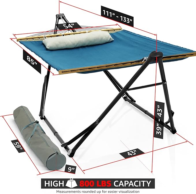 Tranquillo Unity Adjustable Hammock Stand, 800 lbs Capacity Steel Double Hammock Stand for 2 Persons, Premium Pre-Assembled Stand for Indoor Outdoor, Blue