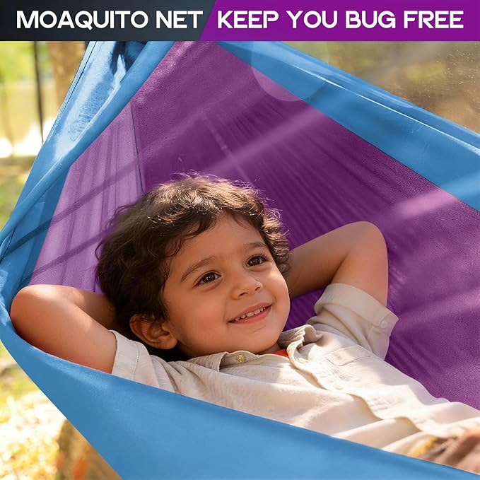 Camping Hammock Mosquito Net,Double & Single Portable Hammocks for Kids Hammocks with 2 Tree Straps,Hammock Tent for Travel Camping,Camping Accessories for Indoor Outdoor Hiking Backpacking