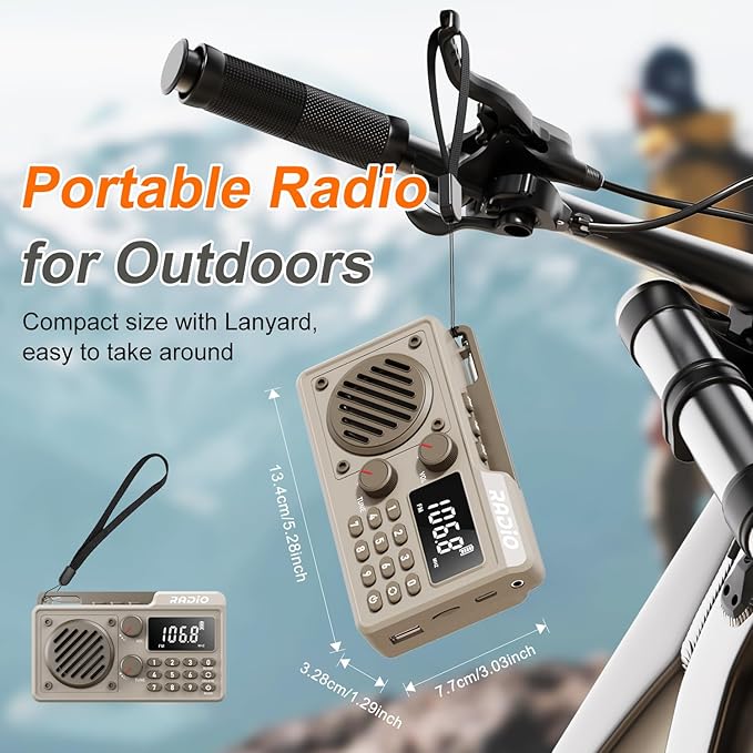 Portable Radio AM FM 1500mAh Rechargeable with Best Reception, Transistor shortwave Radio Wireless Bluetooth Speaker, with Large LCD Screen, Support TF Card U Disk, Earphone, Sleep Timer(Khaki)