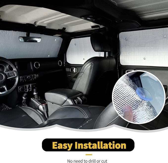 Windshield Sunshade Sun Shade Heat Shield Window Sun Visor Mat for Jeep Wrangler JLU 4 Door 2018-2024,8PCS