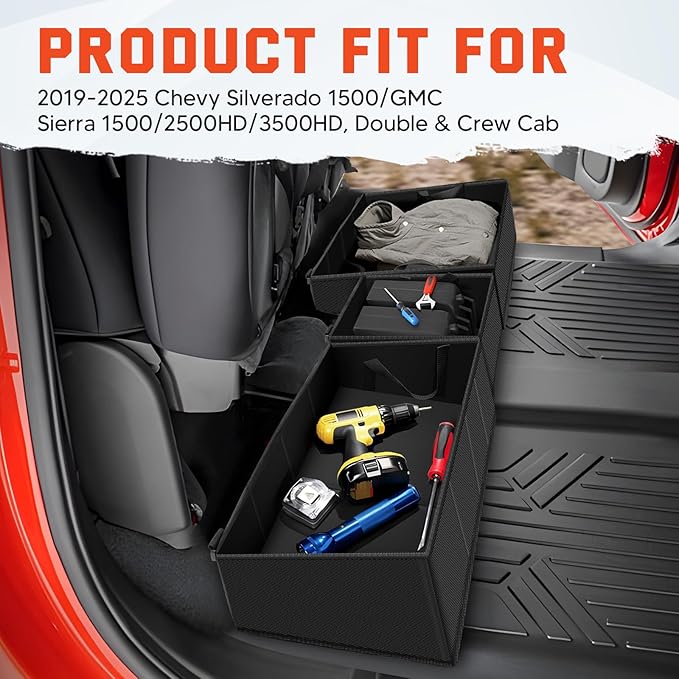 Foldable Under Seat Storage Organizer for 2019-2025 2026 Chevy Silverado/GMC Sierra 1500 & 2020-2025 2500HD/3500HD - 600D Oxford Cloth Double & Crew Cab Underseat Waterproof Tool Box Accessory
