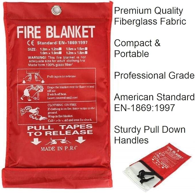 Leberna 5 Pack 39.9x39.3 Fire Blanket Fire Suppression Blanket | Fiberglass Fire Blankets Emergency for People Flame Retardant Fireproof Survival Safety Kitchen, Fireplace, Car, Office, Warehouse