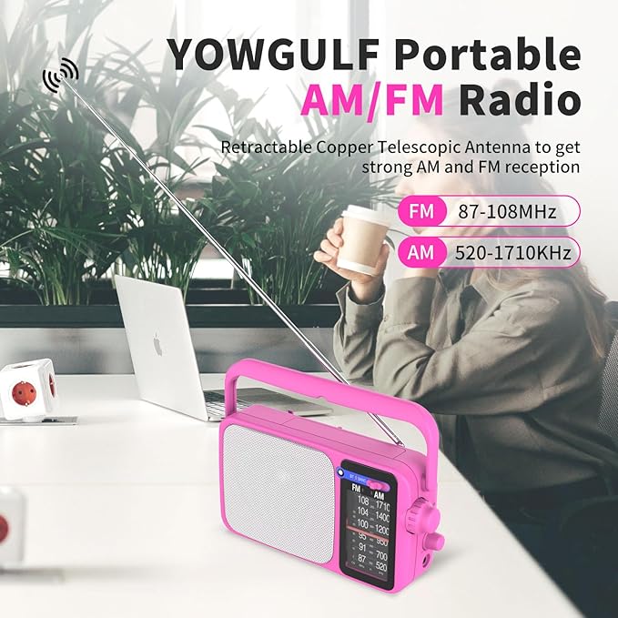 YOWGULF AM FM Radio with Best Reception,Bluetooth Portable AM FM Transistor,Battery Operated Radio or AC Power,Large Dial,Headphone Jack, Gifts for Seniors Elderly