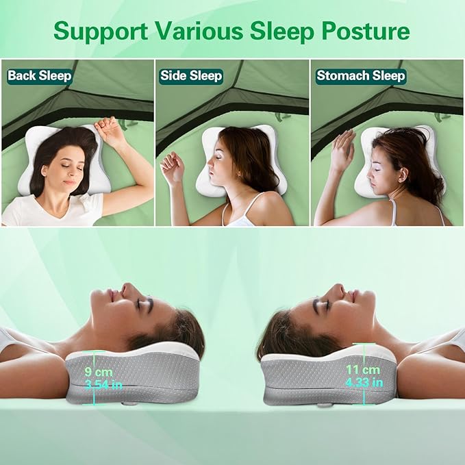 SAHEYER Memory Foam Travel Cervical Pillow, Small Camping Pillows for Sleeping with Strap, Neck Support Camping Gear Accessories - Travel Essentials for Sleeping, Backpacking, Hammock, Gray