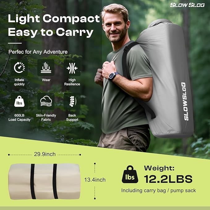 Self-Inflating Sleeping Pad with Portable Electric Air Pump, 4in Double Foam Camping Mattress 2 Person for Tent Cot & Car Travel, Fast Inflate & Deflate Camping Pad, Cream