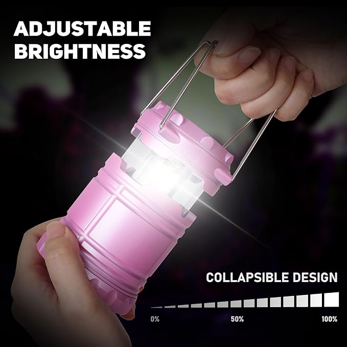 6-Pack Mini LED Camping Lanterns, Portable Camping Lights, Outdoor Tent Lights, Essential Emergency Lights for Power Outages, Hiking, Survival Kit for Hurricane, Pink