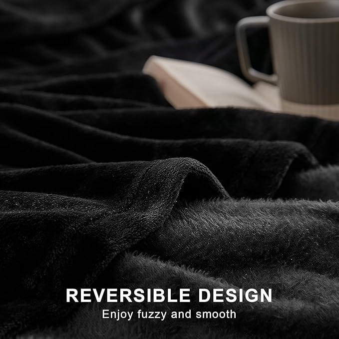 Hansleep Fleece Black Throw XL Blanket, Super Soft Flannel Fuzzy Plush Cozy Blanket for All Seasons, Black, Throw XL 50x70 Inches