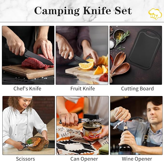Camping Essentials Cookware Cooking Utensils Set - Portable Camp Kitchen Mess Kit Outdoor Accessories, Stainless Steel & Silicone, Camping Gear Equipment for RV Picnic Grill, Black Pro