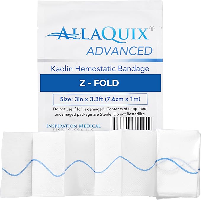 Advanced Kaolin Hemostatic Gauze – Z-Fold Sterile Clotting Bandage (3" x 3.3 ft) | Military-Grade Bleeding Control for Emergency, Trauma, Tactical First Aid, IFAK, and Survival Kits