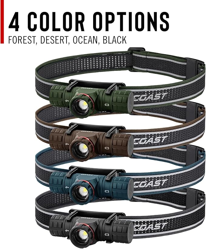 Coast XPH30R 1500 Lumen USB-C Rechargeable Dual Power Headlamp with Twist Focus Beam and Magnetic Base, 4.37 oz. - Forest Green