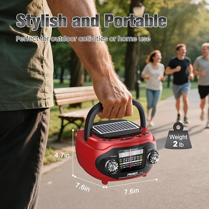 PRUNUS 15W Retro Bluetooth Speaker with Rich Bass Stereo Best Sound, Radio Portable AM FM, Solar/USB Rechargeable,Vintage Speaker Support AUX/USB Drive, Home,Party, Gift (2026 Update)