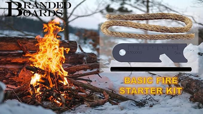 Bushcraft Fire Starter Kits. Ferrocerium Rod, Multi Tool Fire Striker, Waterproof Waxed Jute Rope Tinder, Survival Paracord, Emergency Whistle, Burlap Bag