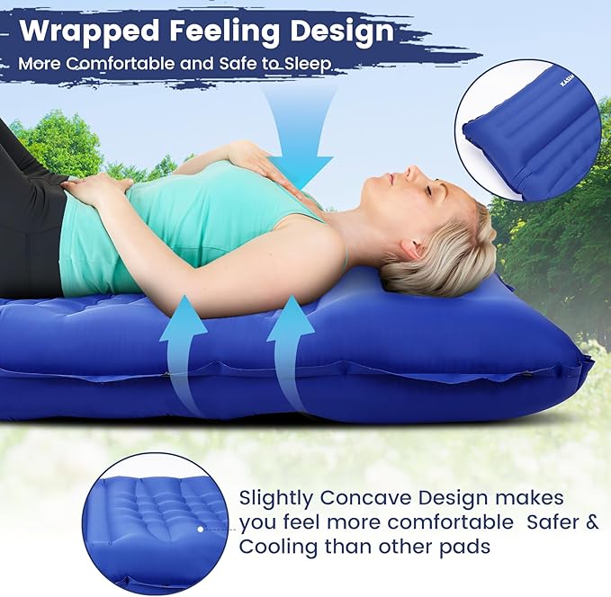KASIMO Camping Sleeping Pad Ultra Thick 6 Inch Sleeping Mat with Pillow & Built-in Foot Pump - Ultralight Inflatable Pad for Backpacking, Hiking, Tents, Camping, Travel, Floor