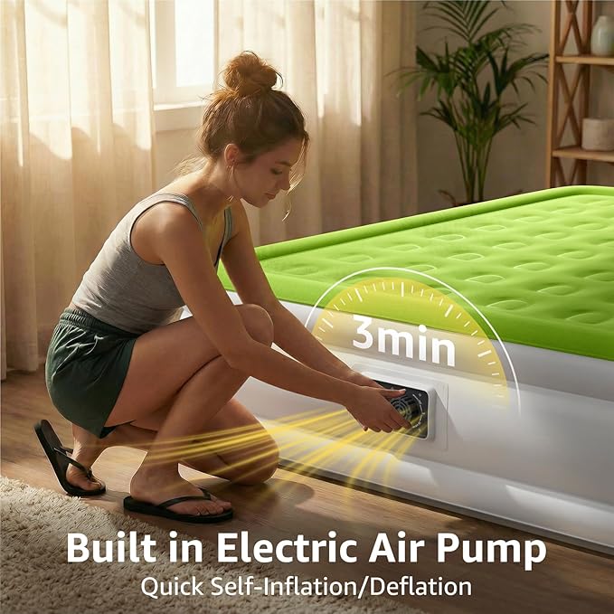 YENING Queen Size Air Mattress with Built in Pump Raised Inflatable Bed Heavy Duty Blow up Matressith Airbed 18 Inch Tall