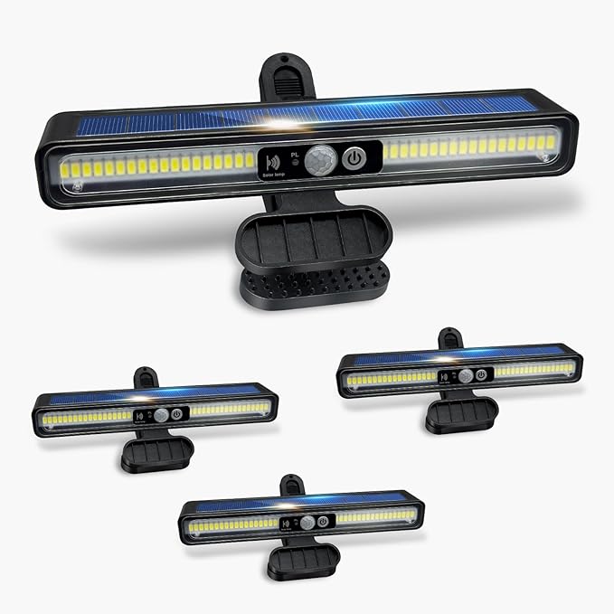 Clip On Solar Motion Lights Outdoor - 4 Pack, 3 Modes Fence Lights Solar Powered, 36 LEDs 6500K Waterproof, Portable Security Light for Yard, Camping, Garage(Cold White)