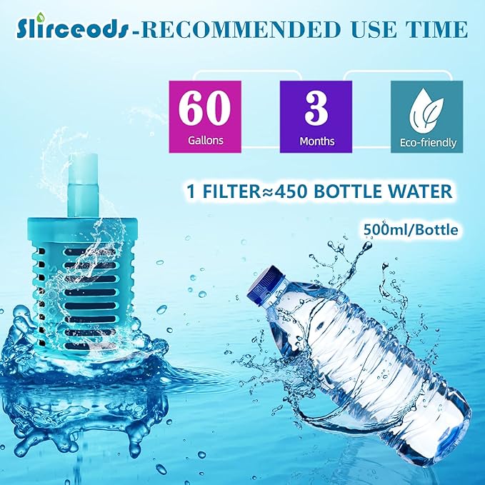 Universal Activated Carbon Water Bottle Filter Replacement-Portable Bottle Filter Suits Any Sports Water Mugs for Camping, Hiking and Trave(Randomly ship one in blue or green)1PCS
