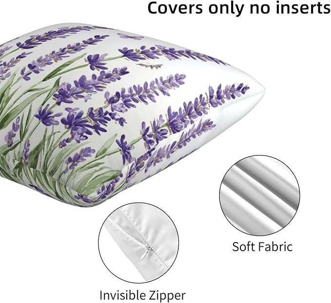 Purple Lavender Butterfly Throw Pillow Covers 18x18 inch Set of 2 Pillow Case Cushion Cover for Home Sofa Couch Living Room Car Decor
