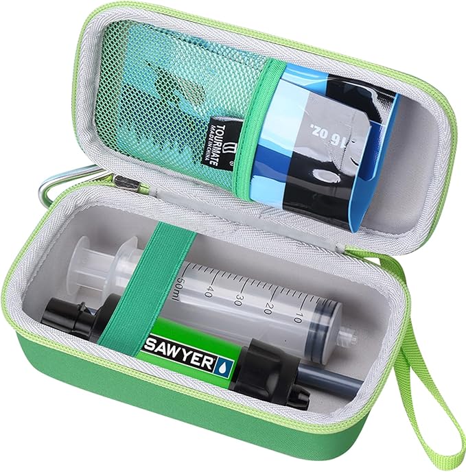 Tourmate Water Filter for Sawyer Products Mini Water Filtration System, Protective Carrying for Drinking Straw, Squeeze Pouch and Other Accessories (Green)
