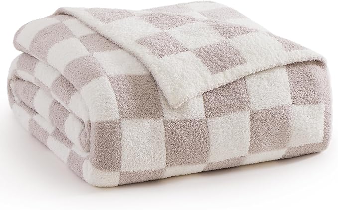 WRENSONGE Checkered Throw Blanket, Taupe Soft Cozy Fluffy Warm Throw Blankets for Couch, Sofa, Chair, Bed, Camping, Picnic, Office,Travel Lightweight Bed Blanket - 50"*60"