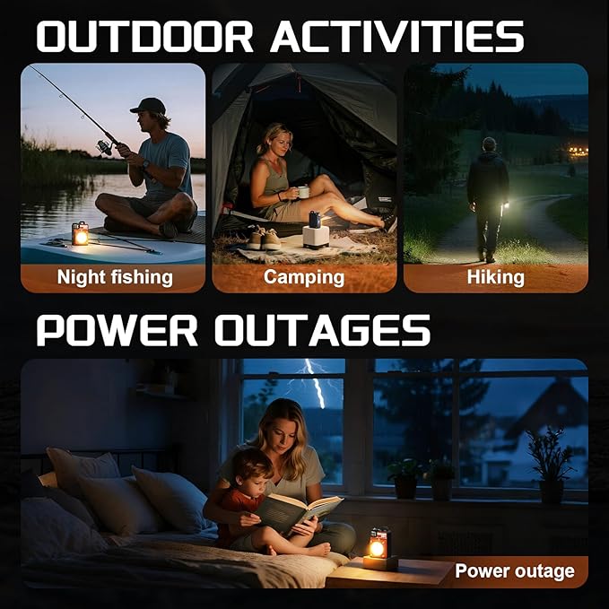 Portable Camping Light, 3500LM Adjustable LED Camping Lantern Rechargeable with 2.5-15H Runtime&Screen, Alloy Waterproof Flashlight for Power Outages, Emergency, Hurricane(2-Pack Orange)