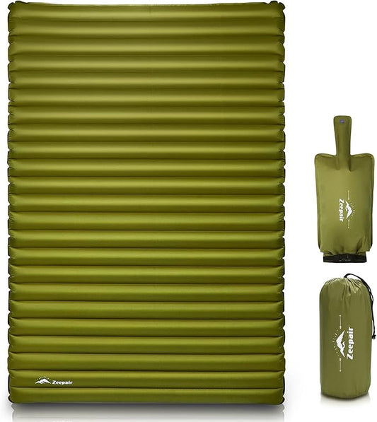 Double Camping Sleeping Pad, Ultralight Waterproof Inflatable 2-Person Sleeping Mat with Inflation Bag, Lightweight Portable Air Mattress for Outdoor Backpacking Hiking Car Traveling Tent (Green)