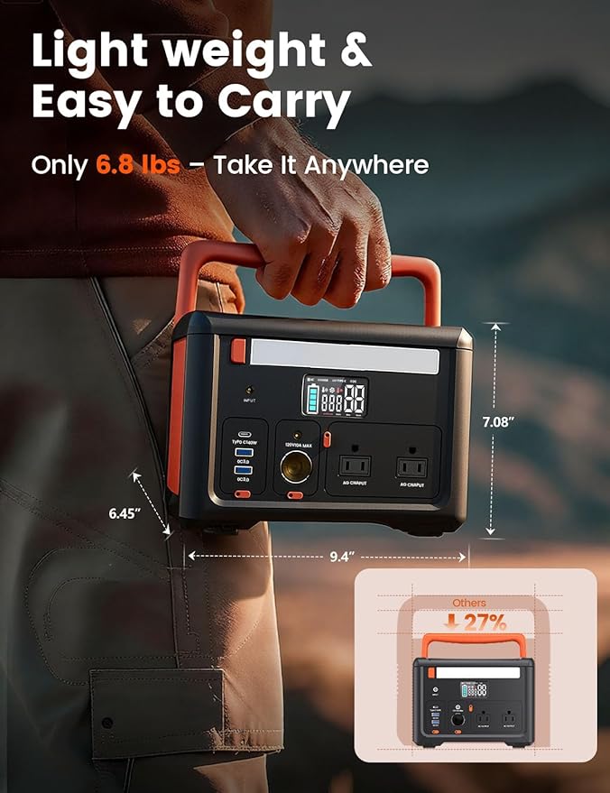 Portable Power Station 600W (1200W Surge), 299Wh Small Lightweight Portable Power for Camping & Spring Outdoor Use, Battery Backup Safe for Indoor Blackouts, 2 AC Outlet, 140W USB-C Fast Charging