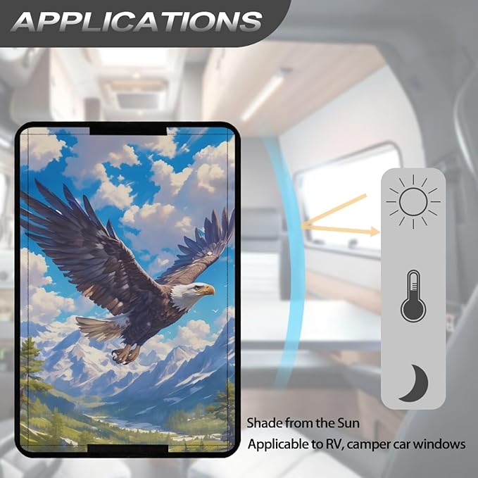 RV Door Window Shade Cover - RV Blackout Window Cover with Eagle Print,UV and Privacy Protection