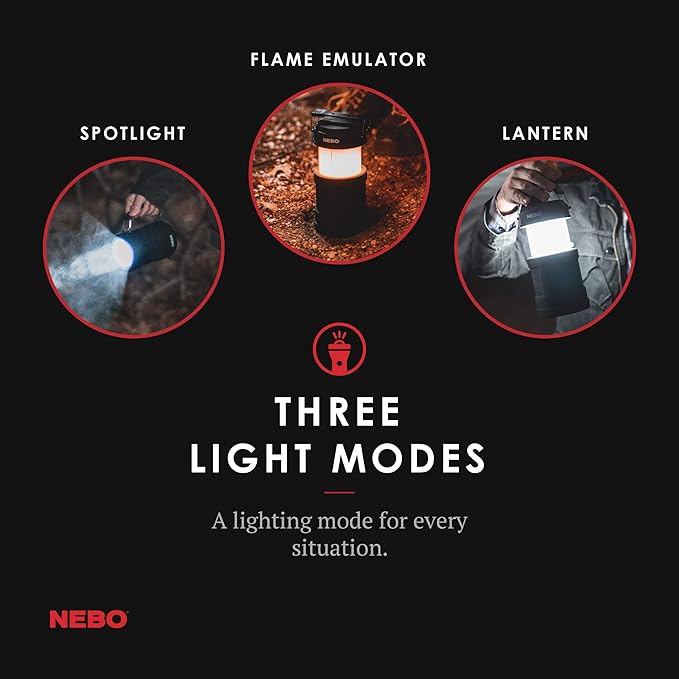 NEBO Big Poppy Lantern, Flashlight & Power Bank | 300 Lumens, 15 Hours Run Time, Rechargeable LED Spotlight, Pop-Up Flame Emulator & Lantern Modes, Water Resistant, Includes Micro-USB Charging Cable