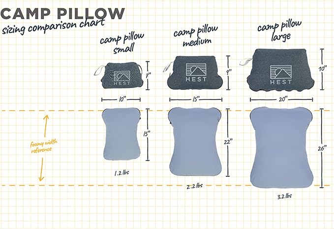 HEST Camp Pillow (Small) - Temperature Resilient Memory Foam - Essential for Camping, Backpacking, and Outdoor Adventures - Compact Packable Travel Pillow - 10" L x 15" W