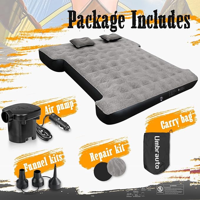Umbrauto Air Mattress for 6-6.5 ft Full-Size Short Beds, Inflatable Truck Tent Airbed with Pump, Pickup Camper Air Mattress for Camping, with Pillows