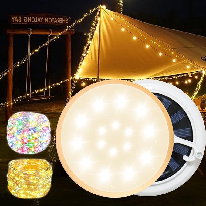 Camping String Lights Outdoor Solar, 3 in 1 Waterproof Camp Light Portable RGB String Light with 7 Modes (26.2ft), Solar/USB Rechargeable Tent Lantern for Camping, Hiking, Yard, RV, Festival Decor