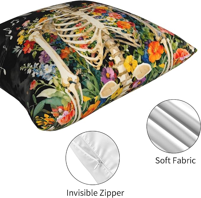 Skull Throw Pillow Covers 18 X 18 Inch Set of 4 Decorative Cushion Cover Home Decor for Sofa Chair Couch Bedroom Living Room