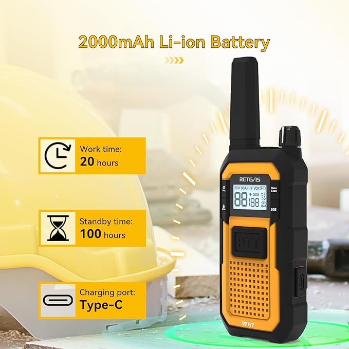 Retevis RB48 Heavy Duty IP67 Waterproof-Walkie Talkies,Covers up to 300,000 Square Foot-Business 2 Way Radios for Manufacturing Warehouse Construction Jobsite-Radios and 6-Way-Charger Bundle (20 Pack)