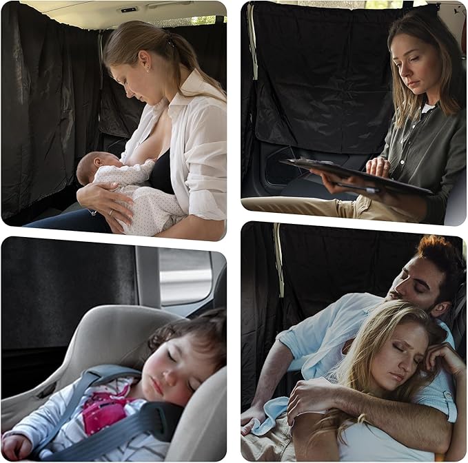 4 Pcs Medium Upgrade Double Layer Thickened Car Curtains Set, 98% Light Blocking Car Window Shades Covers, Include 2 Side Window Covers, 1 Divider Curtain & 1 Storage Bag, Sedan SUV Accessories