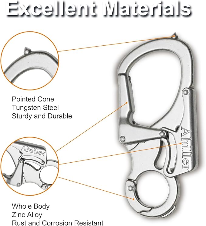 Ahiller Carabiner Keychain Clip, Double Lock Designed - Tungsten Steel Tip, Multifounction Tools for Camping, Hiking, Fishing, Outdoor Survival