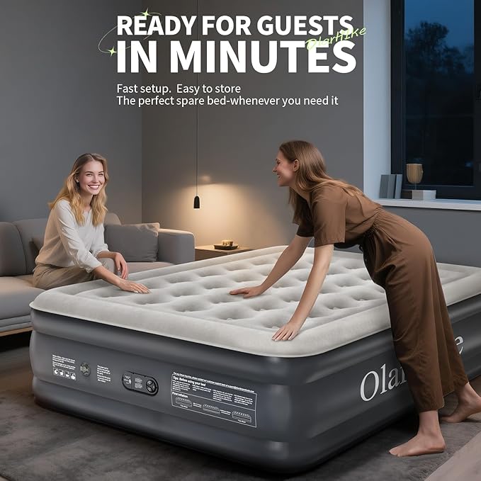 OlarHike Air Mattress Queen with Built in Pump, Inflatable Mattress Blow up Mattress, 18" Colchones Inflables Foldable Air Bed for Guest & Home, Ideal for Camping, 700lbs