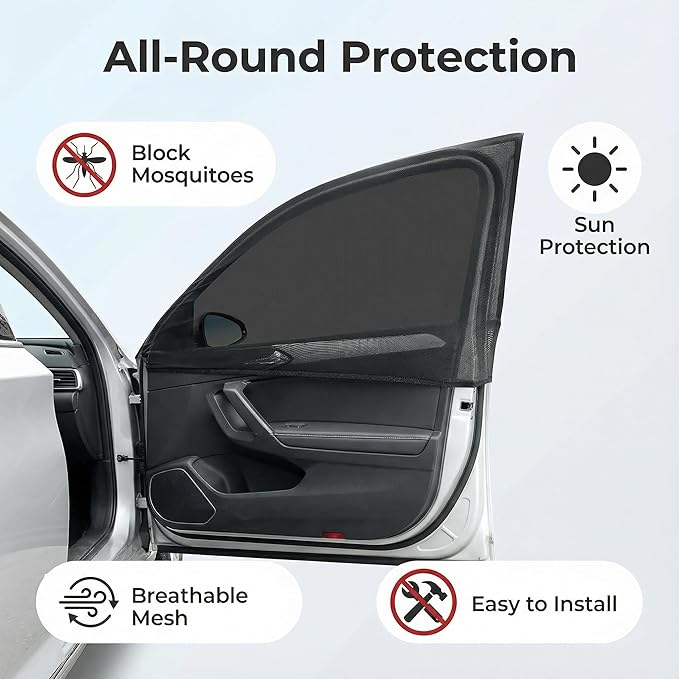 2pcs Car Front Window Screen Mesh, Suitable for Camping, Travel, UV-Protection, Breathable Mesh Car Window Sunshade for SUV Cars