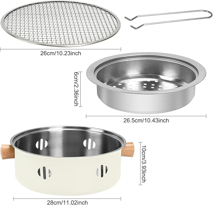 Portable Charcoal Barbecue Grill, 1pc Mini BBQ Grill Multifunctional Charcoal Grill Round Tabletop Charcoal Grill for Outdoor Cooking Home Party Picnic Camping (Beige)