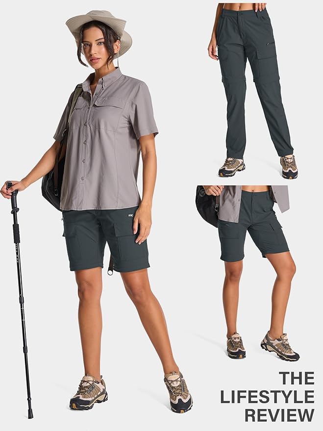 Womens Hiking Pants Convertible Quick Dry Stretch Lightweight Zip Off Outdoor Safari Pants with Cargo Pockets