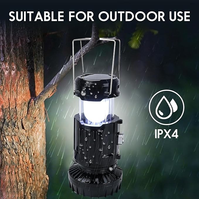 2026 Upgrade Solar Portable Lantern Rechargeable Fan - Collapsible Lightweight LED Camping Lantern for Power Outages Flashlight Survival Kits for Outdoor Tent Emergency Essentials Cool Gifts for Men