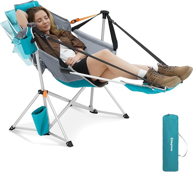 KingCamp Hammock Chair with Footrest – Heavy Duty Swinging Rocking Camping Chairs for Adults up to 400lbs, Folding Portable Oversized Rocker with Cup Holder & Pillow for Outdoor Beach Lawn RV Sports