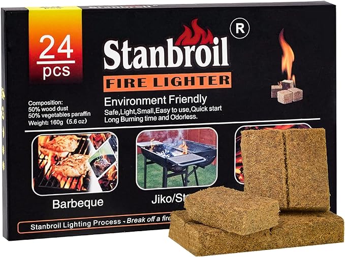 Stanbroil 24 pcs Fire Starters, Squares Natural Charcoal Fire Starters Super Fast Lighting Perfect for Barbecue Grills, Smokers, Wood Stove, Campfires and Outdoor Fireplaces