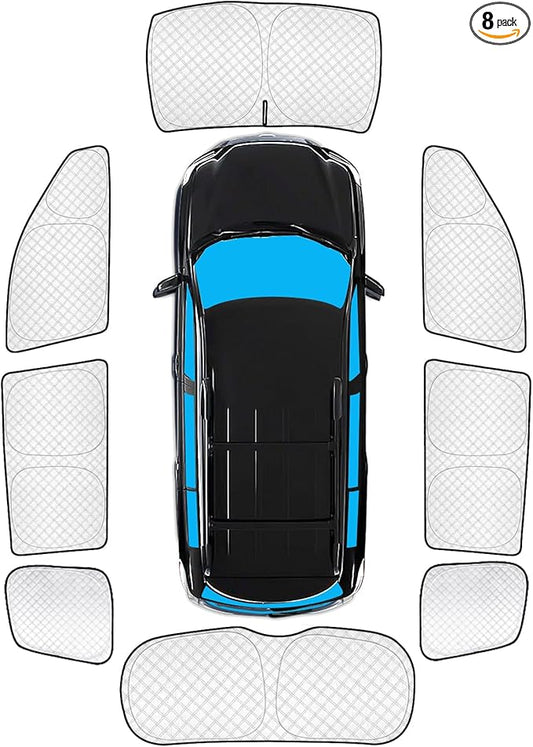 KMF 8pcs Thicken Car Sun Shades for Toyota Highlander 2008-2013 Accessories, Custom Fit Window Covers Sunshade for Windshield Side Rear, UV Block and Blackout Privacy for Car Camping Outdoor