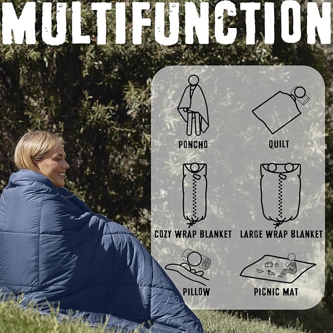 ZIPPIES 3M Thinsulate Insulation Puffy Camping Blanket for Cold Weather, Queen Size Warm Camping Quilt with Zipper, Waterproof Outdoor Sleeping Bag for Hammock, Cozy & Versatile Gift for Men and Women