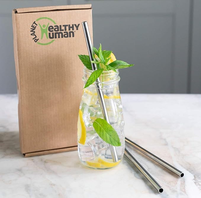 Healthy Human Set of 3 BPA Free Reusable Metal Drinking Stainless Steel Straws -Ideal for 20oz Tumblers
