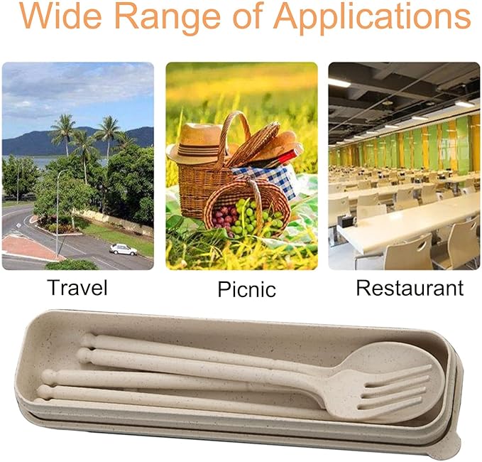 8-Color Wheat Straw Portable Utensil Set with Case – Reusable Travel Cutlery Set for Camping, Office, Picnic – Includes Spoon, Fork, Knife, Chopsticks